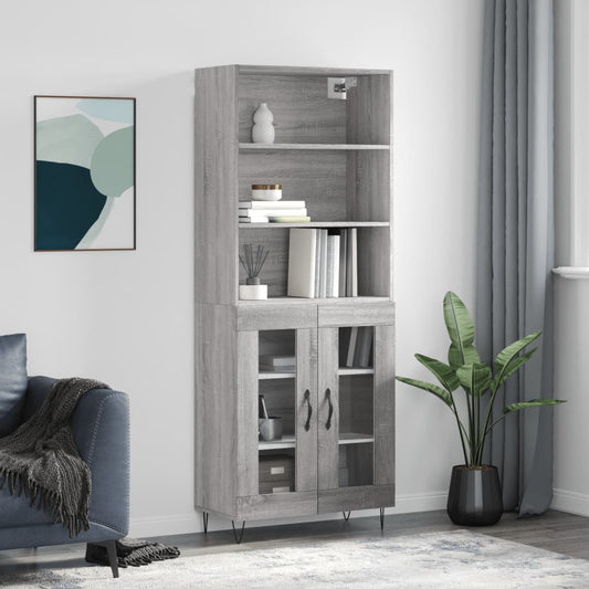 Hoge kast 69,5x34x180 cm bewerkt hout grijs sonoma eikenkleurig is nu te koop bij PeponiXL, paradijselijk wonen!