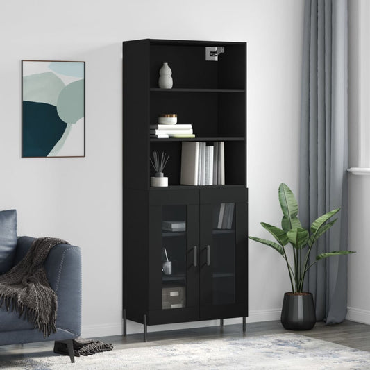 Hoge kast 69,5x34x180 cm bewerkt hout zwart is nu te koop bij PeponiXL, paradijselijk wonen!