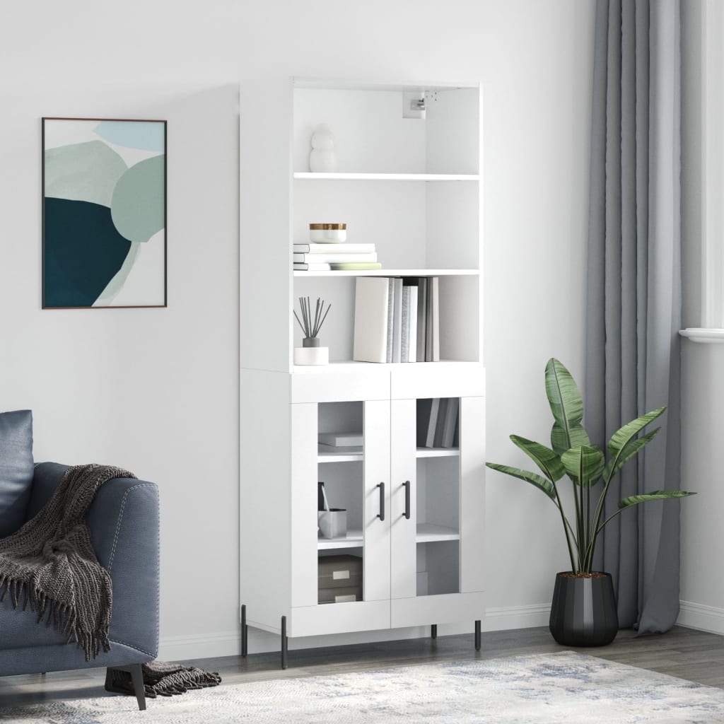Hoge kast 69,5x34x180 cm bewerkt hout hoogglans wit is nu te koop bij PeponiXL, paradijselijk wonen!