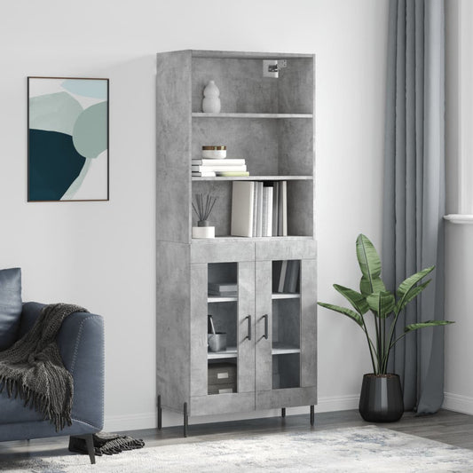 Hoge kast 69,5x34x180 cm bewerkt hout betongrijs is nu te koop bij PeponiXL, paradijselijk wonen!