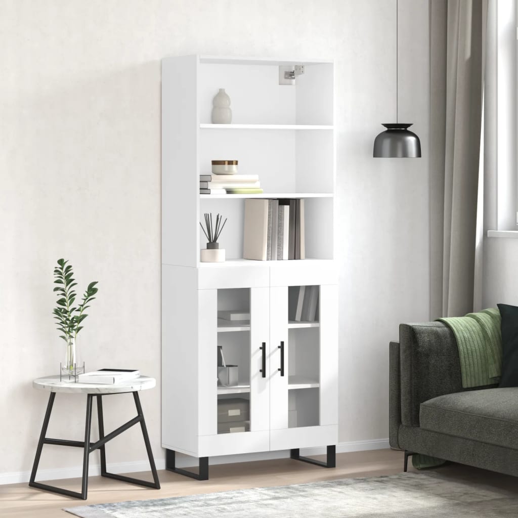 Hoge kast 69,5x34x180 cm bewerkt hout hoogglans wit is nu te koop bij PeponiXL, paradijselijk wonen!