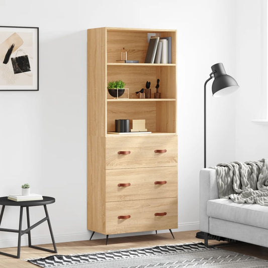 Hoge kast 69,5x34x180 cm bewerkt hout sonoma eikenkleurig is nu te koop bij PeponiXL, paradijselijk wonen!