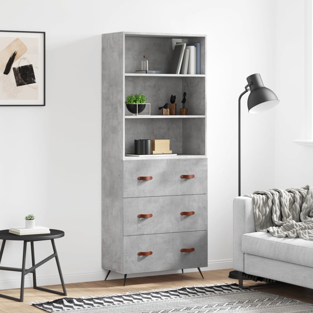 Hoge kast 69,5x34x180 cm bewerkt hout betongrijs is nu te koop bij PeponiXL, paradijselijk wonen!
