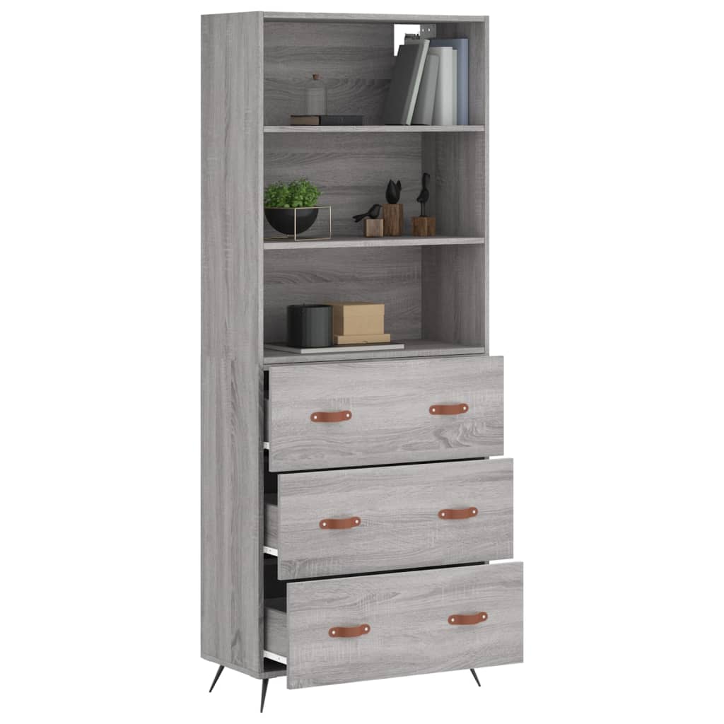 Hoge kast 69,5x34x180 cm bewerkt hout grijs sonoma eikenkleurig is nu te koop bij PeponiXL, paradijselijk wonen!