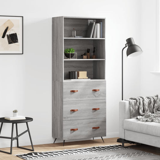 Hoge kast 69,5x34x180 cm bewerkt hout grijs sonoma eikenkleurig is nu te koop bij PeponiXL, paradijselijk wonen!