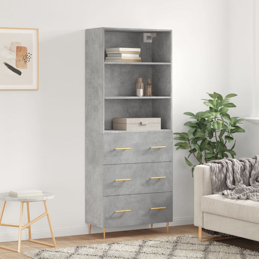Hoge kast 69,5x34x180 cm bewerkt hout betongrijs is nu te koop bij PeponiXL, paradijselijk wonen!