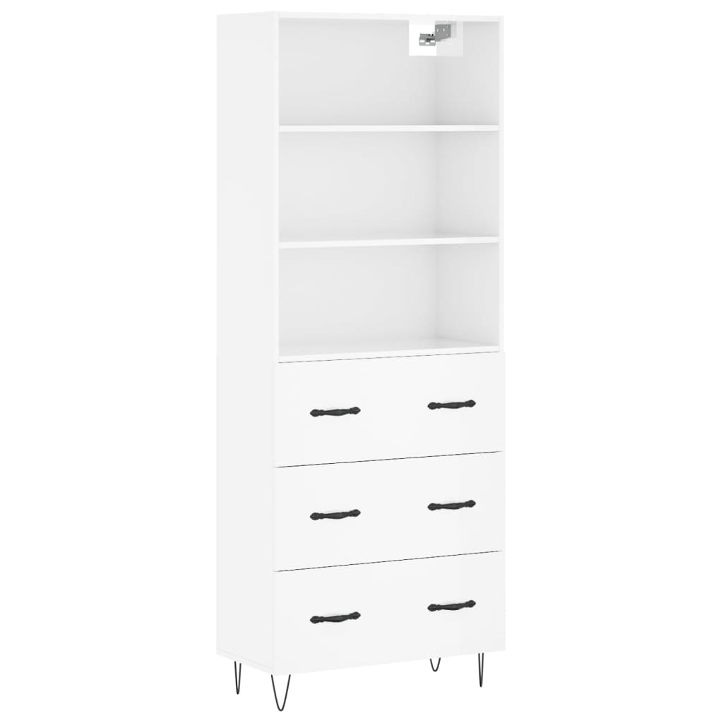 Hoge kast 69,5x34x180 cm bewerkt hout hoogglans wit is nu te koop bij PeponiXL, paradijselijk wonen!