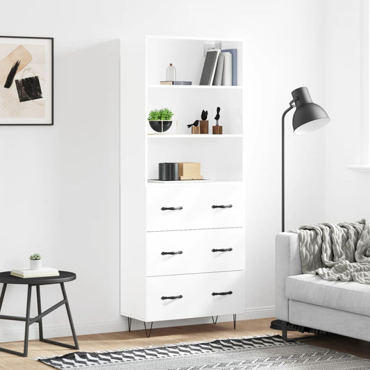 Hoge kast 69,5x34x180 cm bewerkt hout hoogglans wit is nu te koop bij PeponiXL, paradijselijk wonen!