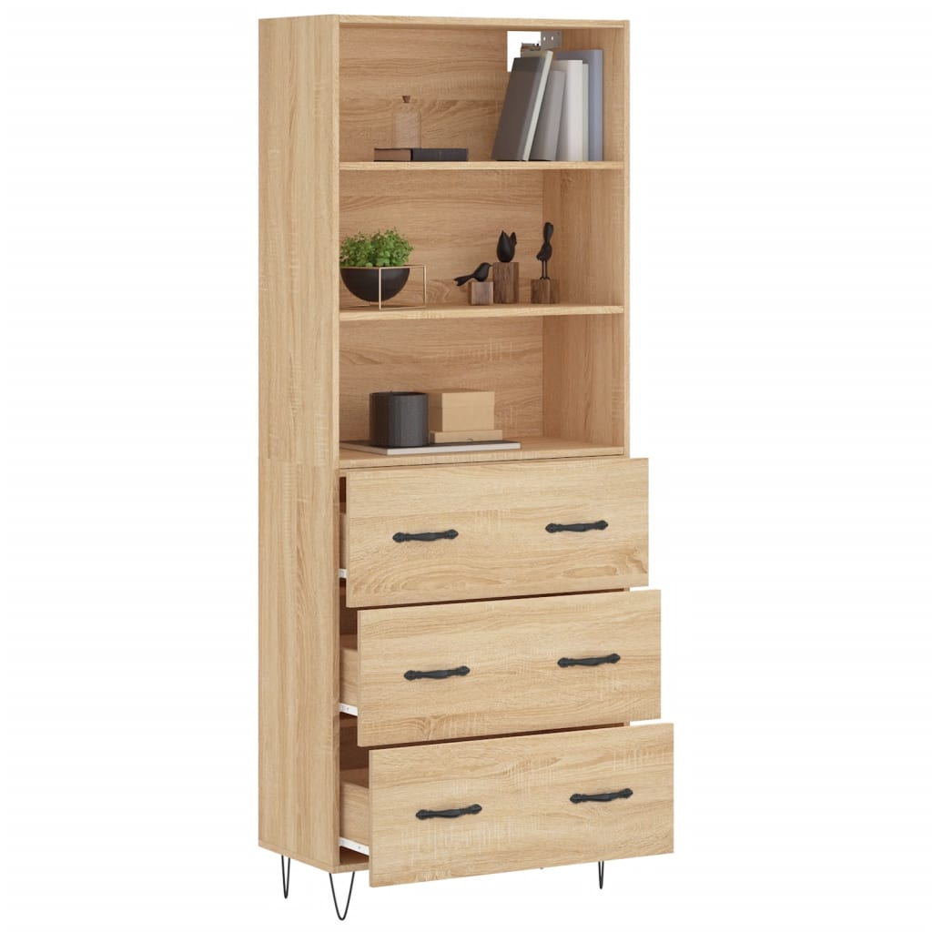Hoge kast 69,5x34x180 cm bewerkt hout sonoma eikenkleurig is nu te koop bij PeponiXL, paradijselijk wonen!