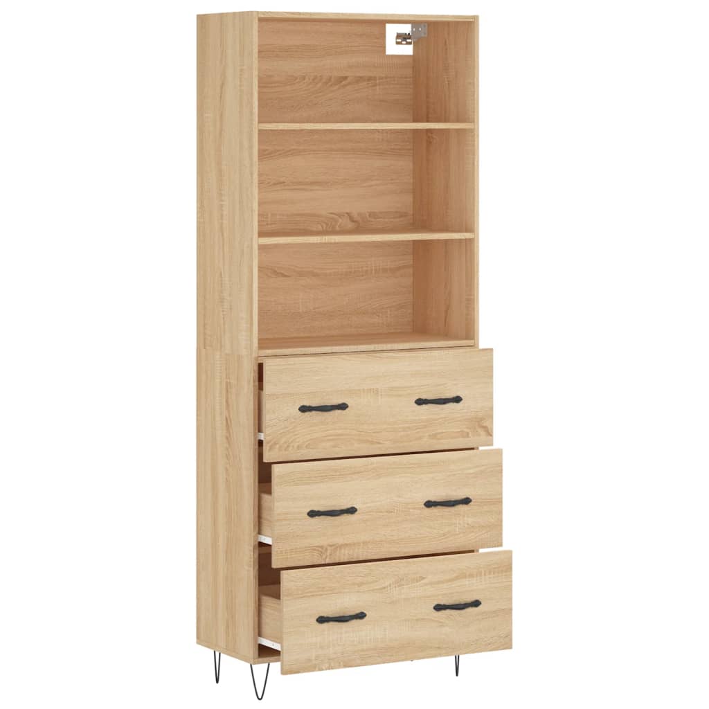 Hoge kast 69,5x34x180 cm bewerkt hout sonoma eikenkleurig is nu te koop bij PeponiXL, paradijselijk wonen!