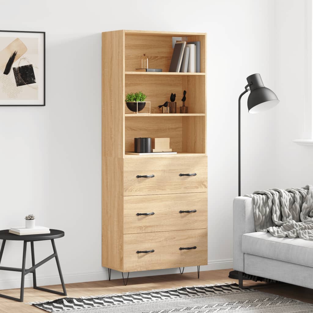 Hoge kast 69,5x34x180 cm bewerkt hout sonoma eikenkleurig is nu te koop bij PeponiXL, paradijselijk wonen!
