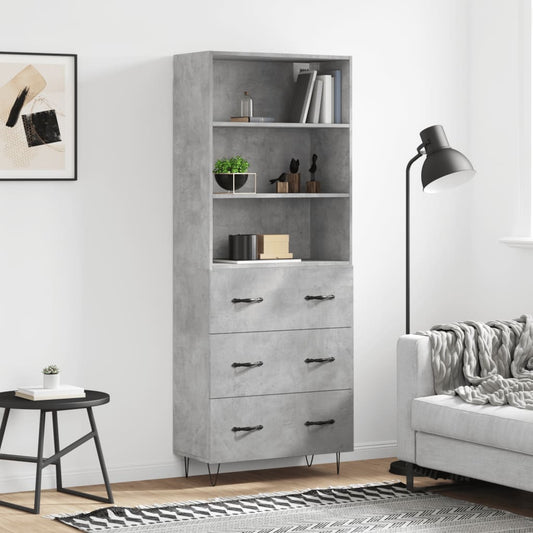 Hoge kast 69,5x34x180 cm bewerkt hout betongrijs is nu te koop bij PeponiXL, paradijselijk wonen!