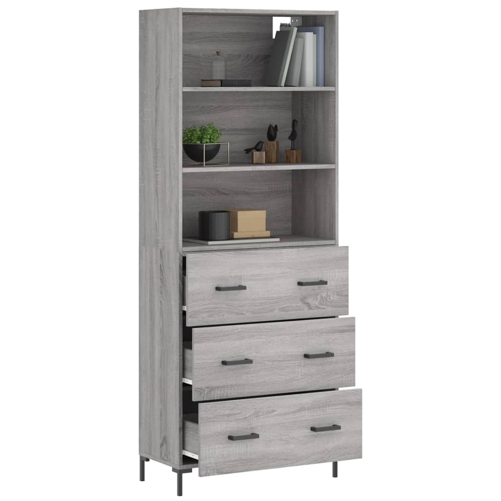 Hoge kast 69,5x34x180 cm bewerkt hout grijs sonoma eikenkleurig is nu te koop bij PeponiXL, paradijselijk wonen!