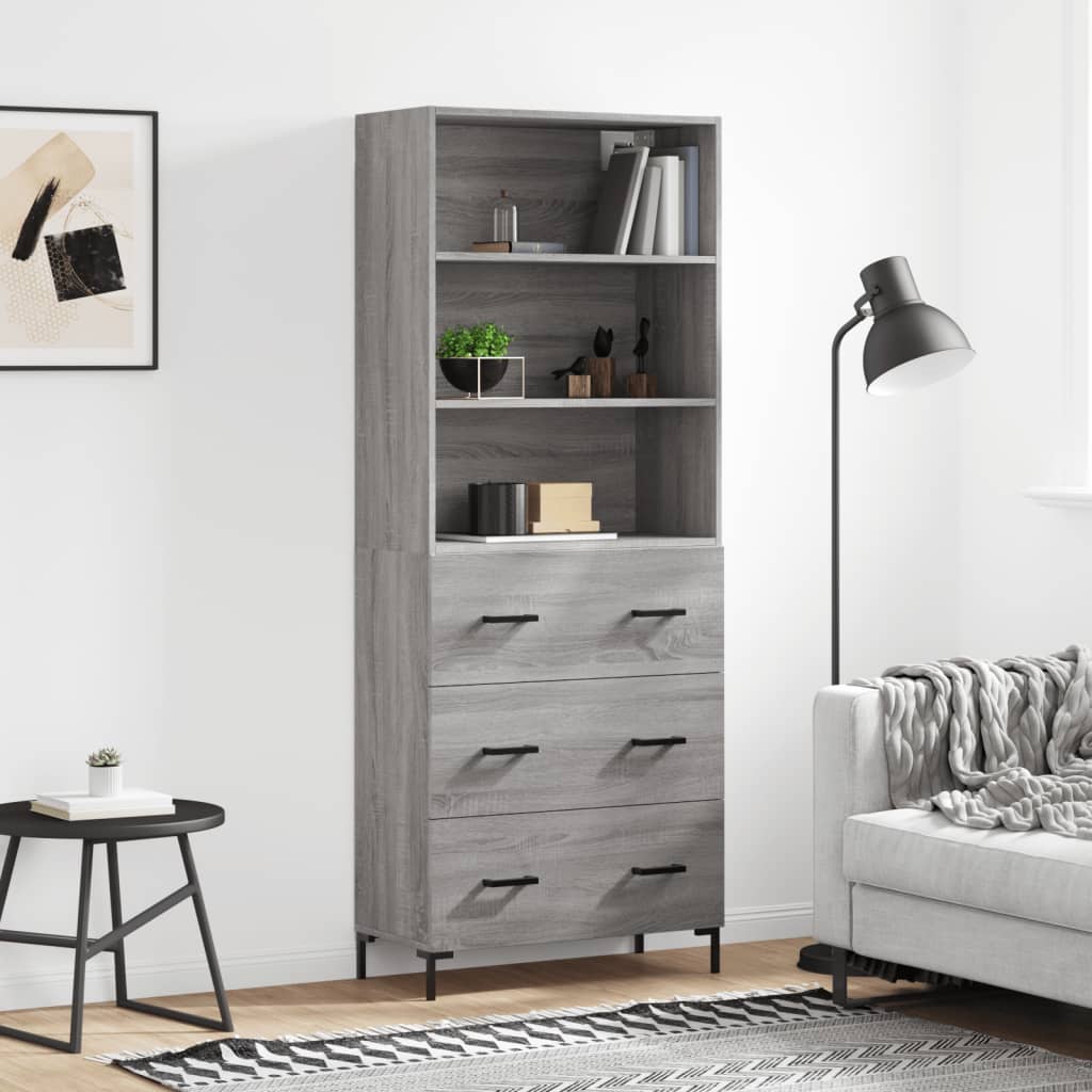 Hoge kast 69,5x34x180 cm bewerkt hout grijs sonoma eikenkleurig is nu te koop bij PeponiXL, paradijselijk wonen!