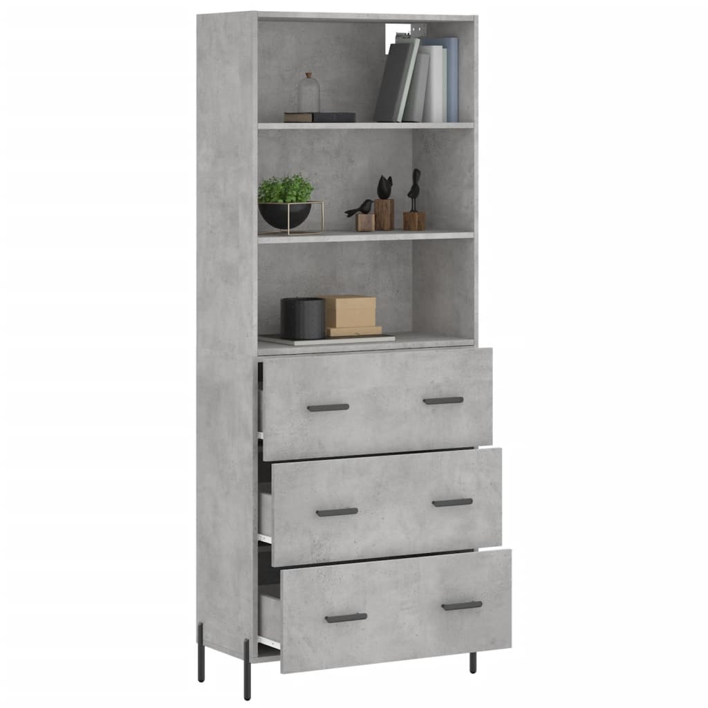 Hoge kast 69,5x34x180 cm bewerkt hout betongrijs is nu te koop bij PeponiXL, paradijselijk wonen!