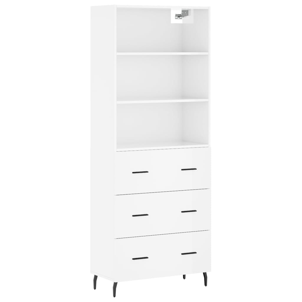 Hoge kast 69,5x34x180 cm bewerkt hout hoogglans wit is nu te koop bij PeponiXL, paradijselijk wonen!