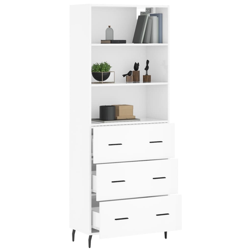 Hoge kast 69,5x34x180 cm bewerkt hout hoogglans wit is nu te koop bij PeponiXL, paradijselijk wonen!