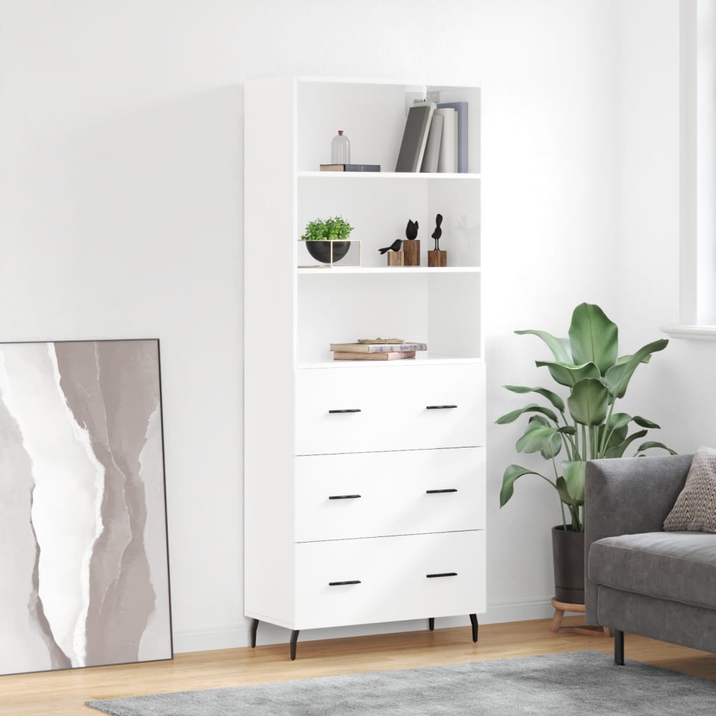 Hoge kast 69,5x34x180 cm bewerkt hout hoogglans wit is nu te koop bij PeponiXL, paradijselijk wonen!