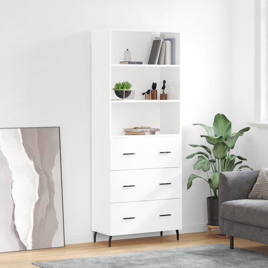 Hoge kast 69,5x34x180 cm bewerkt hout hoogglans wit is nu te koop bij PeponiXL, paradijselijk wonen!
