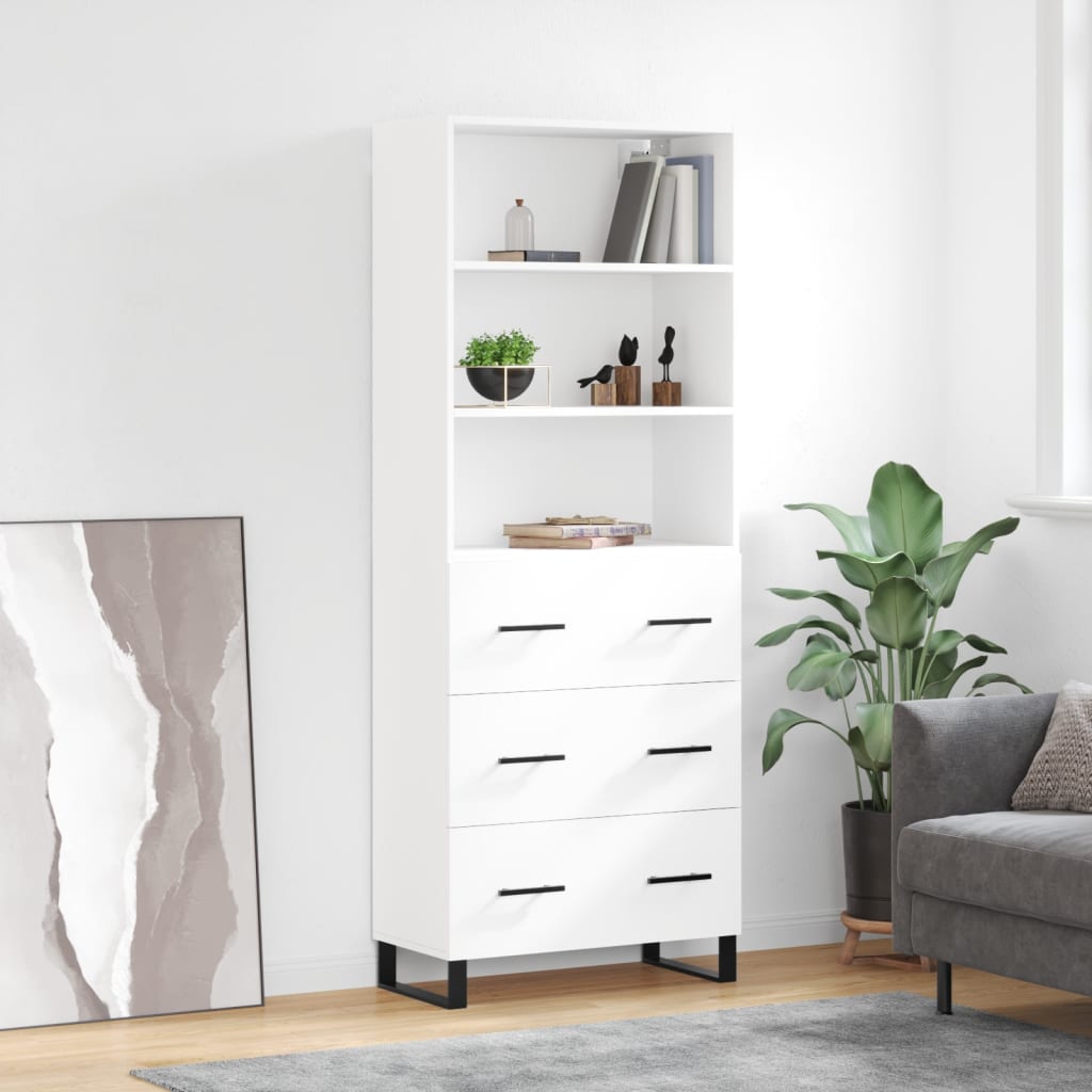 Hoge kast 69,5x34x180 cm bewerkt hout hoogglans wit is nu te koop bij PeponiXL, paradijselijk wonen!