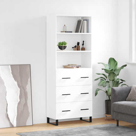 Hoge kast 69,5x34x180 cm bewerkt hout hoogglans wit is nu te koop bij PeponiXL, paradijselijk wonen!