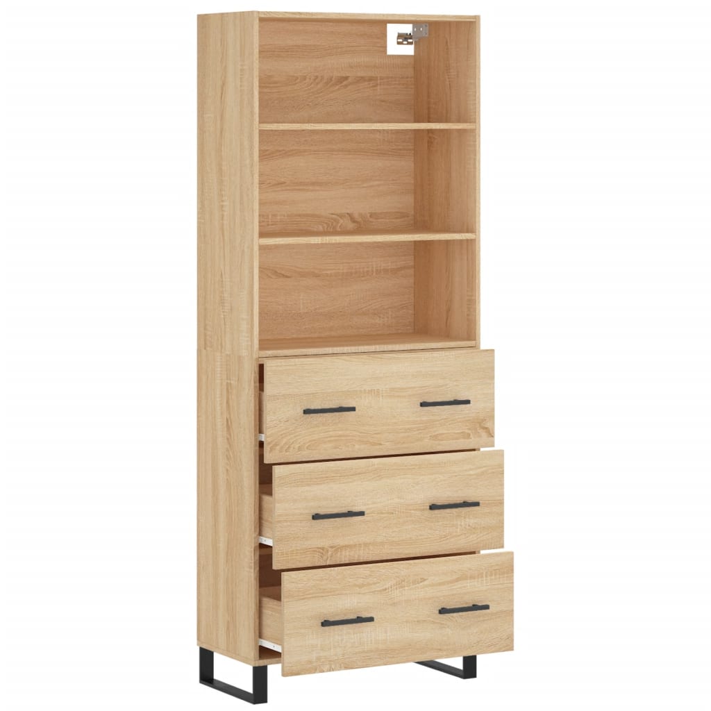 Hoge kast 69,5x34x180 cm bewerkt hout sonoma eikenkleurig is nu te koop bij PeponiXL, paradijselijk wonen!