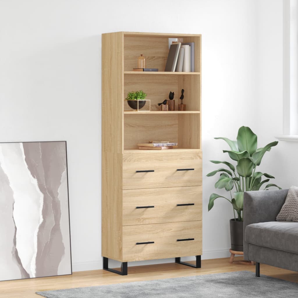 Hoge kast 69,5x34x180 cm bewerkt hout sonoma eikenkleurig is nu te koop bij PeponiXL, paradijselijk wonen!