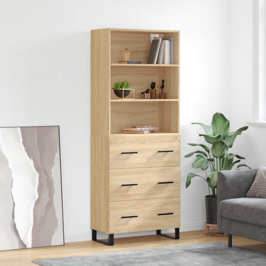 Hoge kast 69,5x34x180 cm bewerkt hout sonoma eikenkleurig is nu te koop bij PeponiXL, paradijselijk wonen!