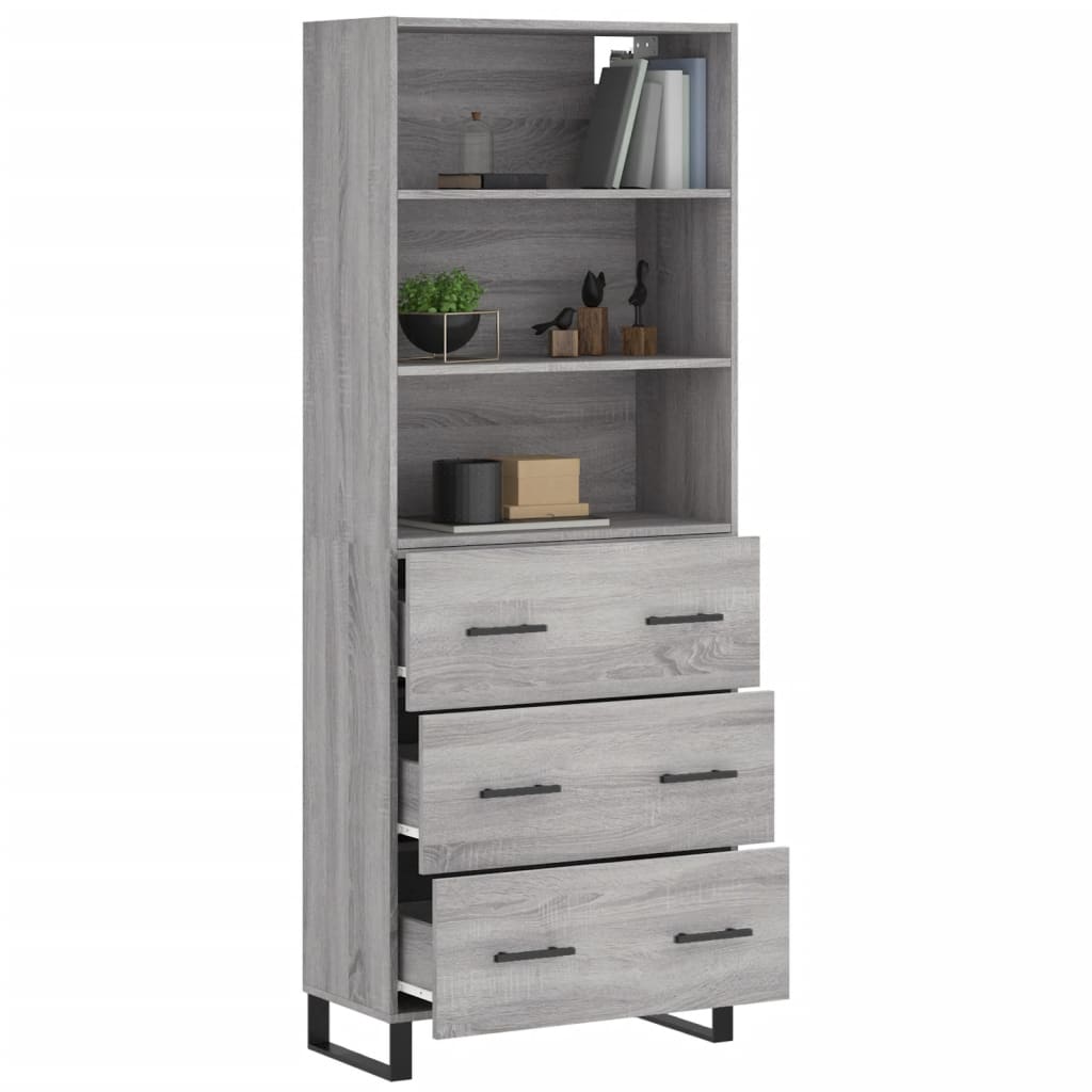 Hoge kast 69,5x34x180 cm bewerkt hout grijs sonoma eikenkleurig is nu te koop bij PeponiXL, paradijselijk wonen!