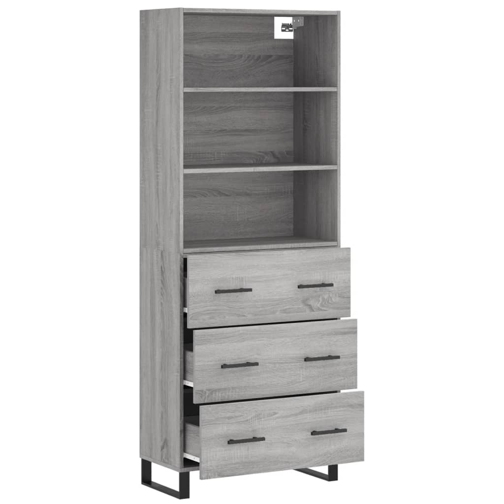 Hoge kast 69,5x34x180 cm bewerkt hout grijs sonoma eikenkleurig is nu te koop bij PeponiXL, paradijselijk wonen!