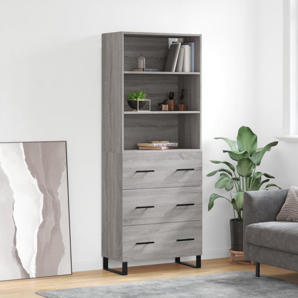 Hoge kast 69,5x34x180 cm bewerkt hout grijs sonoma eikenkleurig is nu te koop bij PeponiXL, paradijselijk wonen!