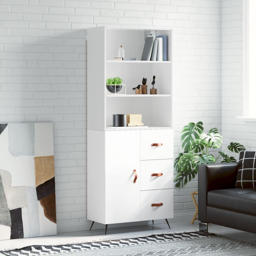 Hoge kast 69,5x34x180 cm bewerkt hout hoogglans wit is nu te koop bij PeponiXL, paradijselijk wonen!
