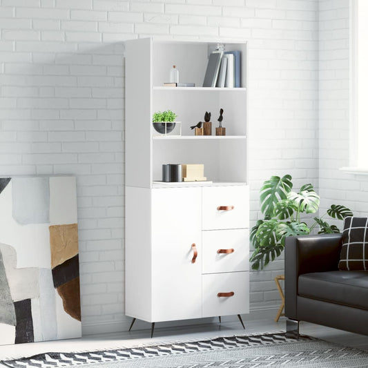 Hoge kast 69,5x34x180 cm bewerkt hout hoogglans wit is nu te koop bij PeponiXL, paradijselijk wonen!