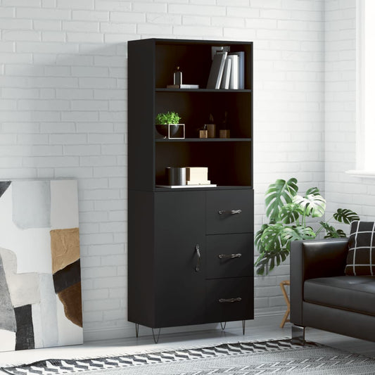 Hoge kast 69,5x34x180 cm bewerkt hout zwart is nu te koop bij PeponiXL, paradijselijk wonen!