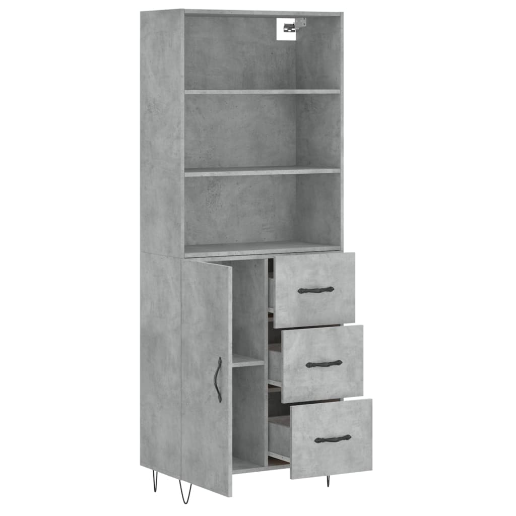 Hoge kast 69,5x34x180 cm bewerkt hout betongrijs is nu te koop bij PeponiXL, paradijselijk wonen!