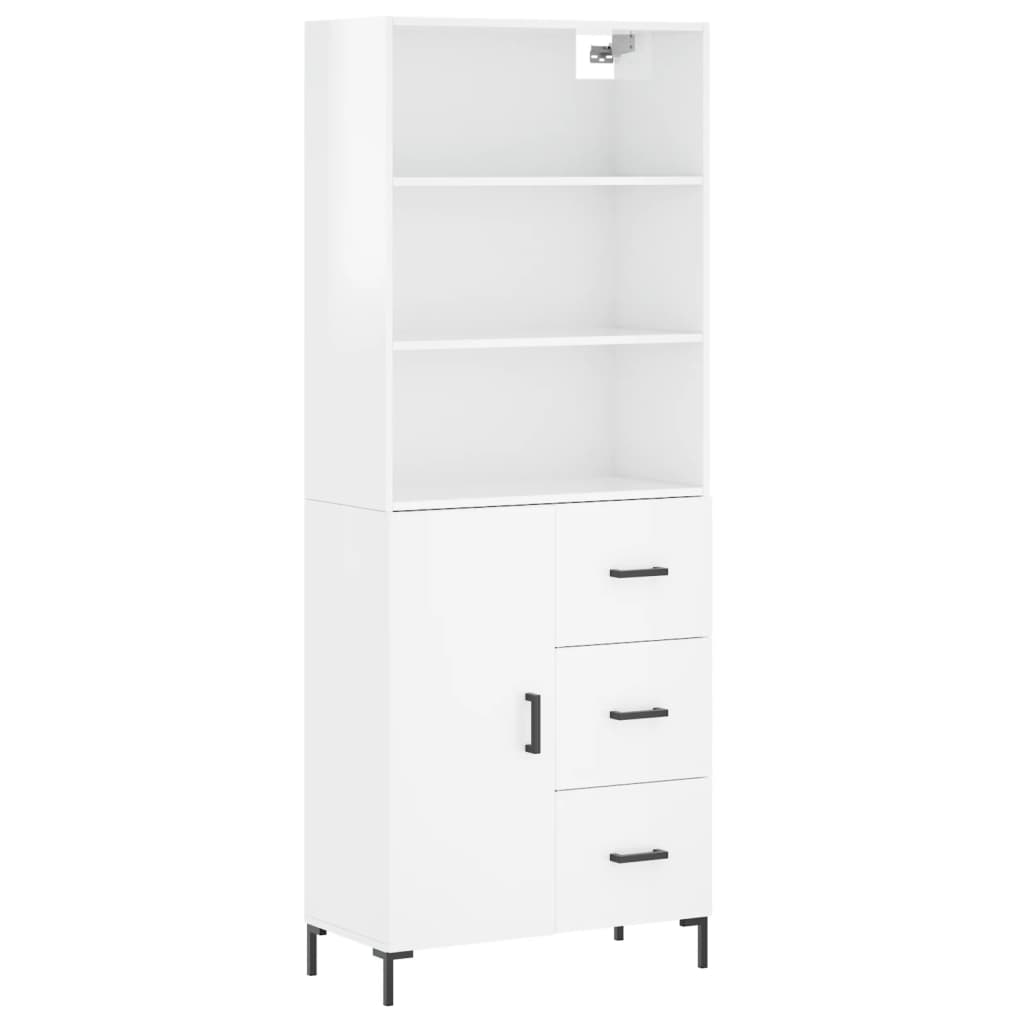 Hoge kast 69,5x34x180 cm bewerkt hout hoogglans wit is nu te koop bij PeponiXL, paradijselijk wonen!