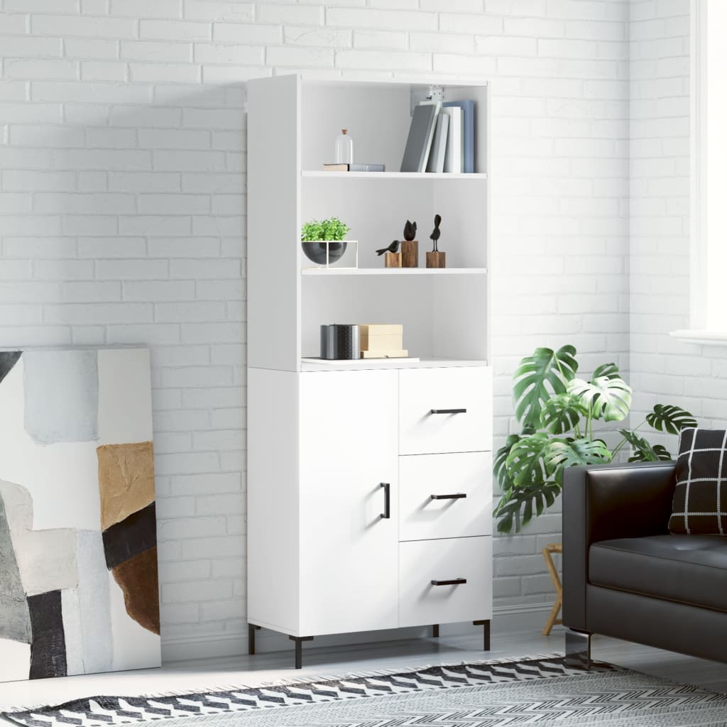 Hoge kast 69,5x34x180 cm bewerkt hout hoogglans wit is nu te koop bij PeponiXL, paradijselijk wonen!