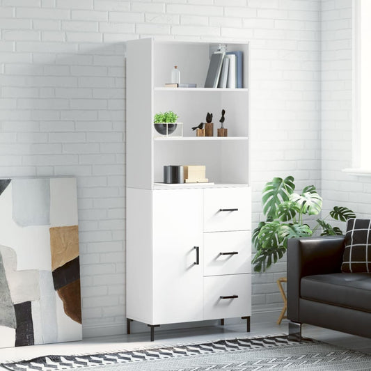 Hoge kast 69,5x34x180 cm bewerkt hout hoogglans wit is nu te koop bij PeponiXL, paradijselijk wonen!