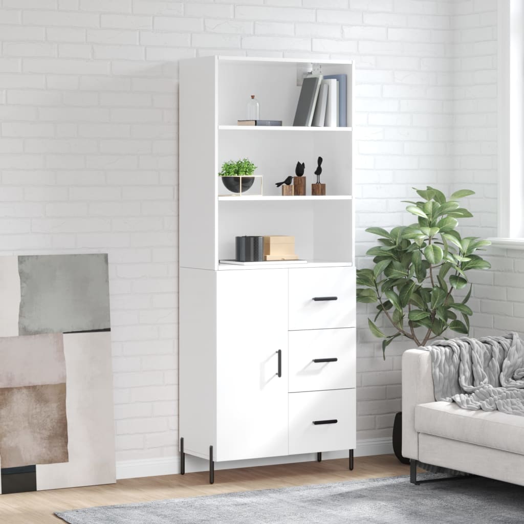 Hoge kast 69,5x34x180 cm bewerkt hout hoogglans wit is nu te koop bij PeponiXL, paradijselijk wonen!