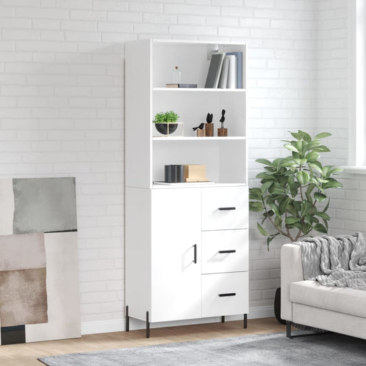 Hoge kast 69,5x34x180 cm bewerkt hout hoogglans wit is nu te koop bij PeponiXL, paradijselijk wonen!