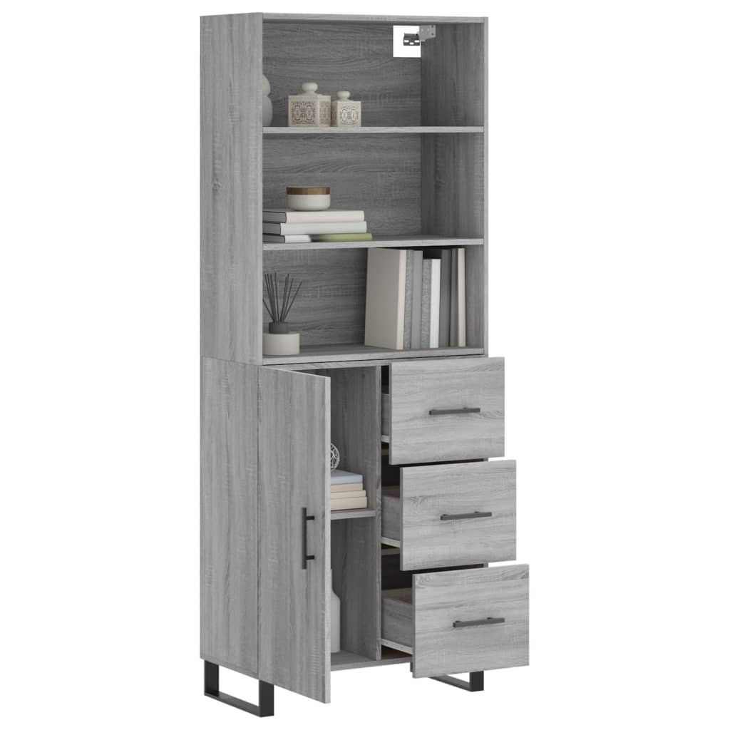 Hoge kast 69,5x34x180 cm bewerkt hout grijs sonoma eikenkleurig is nu te koop bij PeponiXL, paradijselijk wonen!