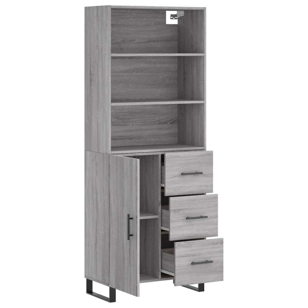Hoge kast 69,5x34x180 cm bewerkt hout grijs sonoma eikenkleurig is nu te koop bij PeponiXL, paradijselijk wonen!