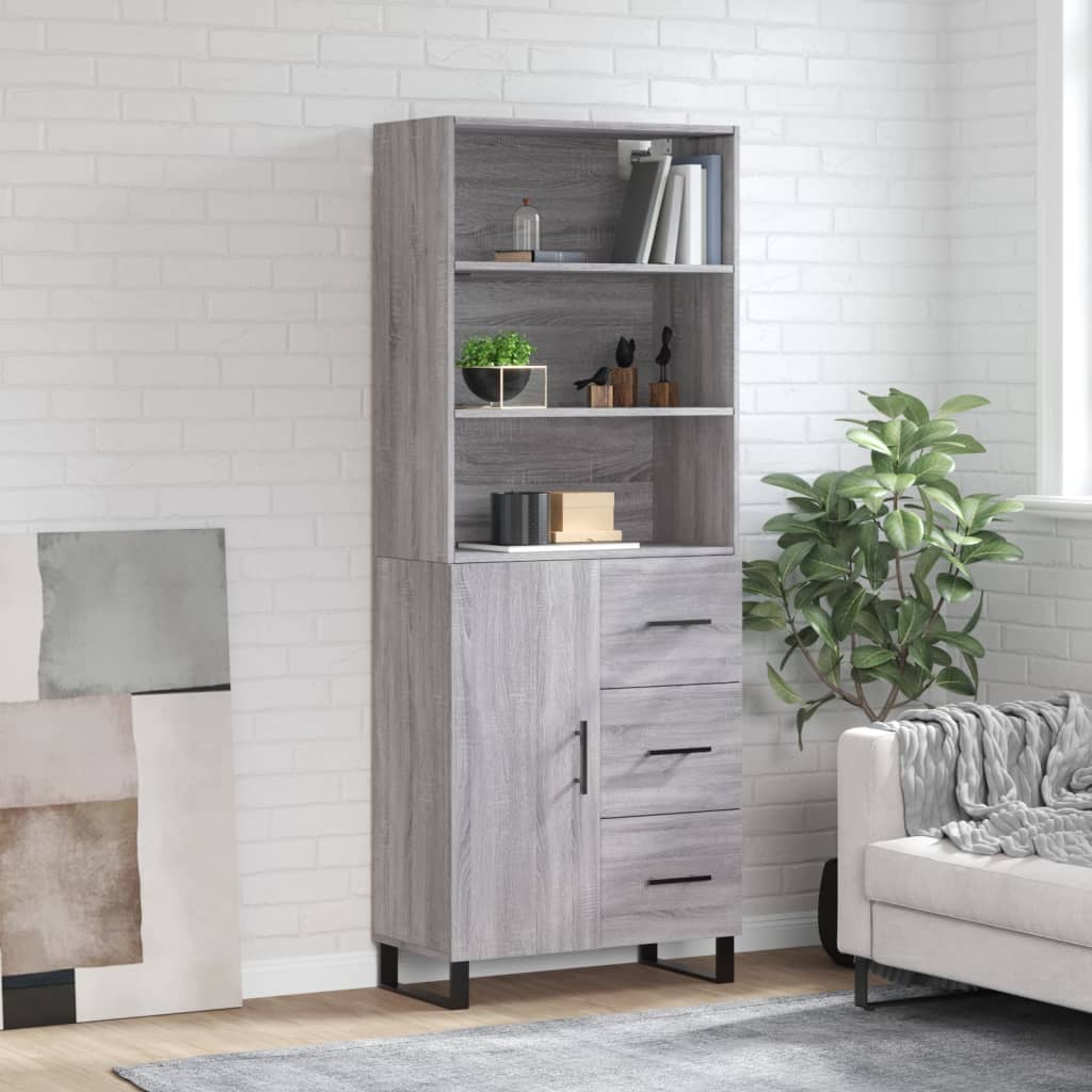 Hoge kast 69,5x34x180 cm bewerkt hout grijs sonoma eikenkleurig is nu te koop bij PeponiXL, paradijselijk wonen!