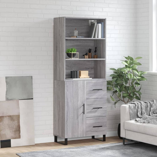 Hoge kast 69,5x34x180 cm bewerkt hout grijs sonoma eikenkleurig is nu te koop bij PeponiXL, paradijselijk wonen!