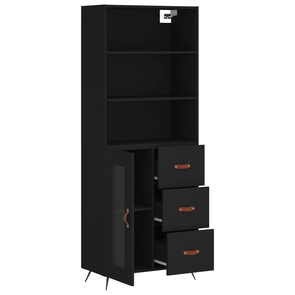 Hoge kast 69,5x34x180 cm bewerkt hout zwart is nu te koop bij PeponiXL, paradijselijk wonen!