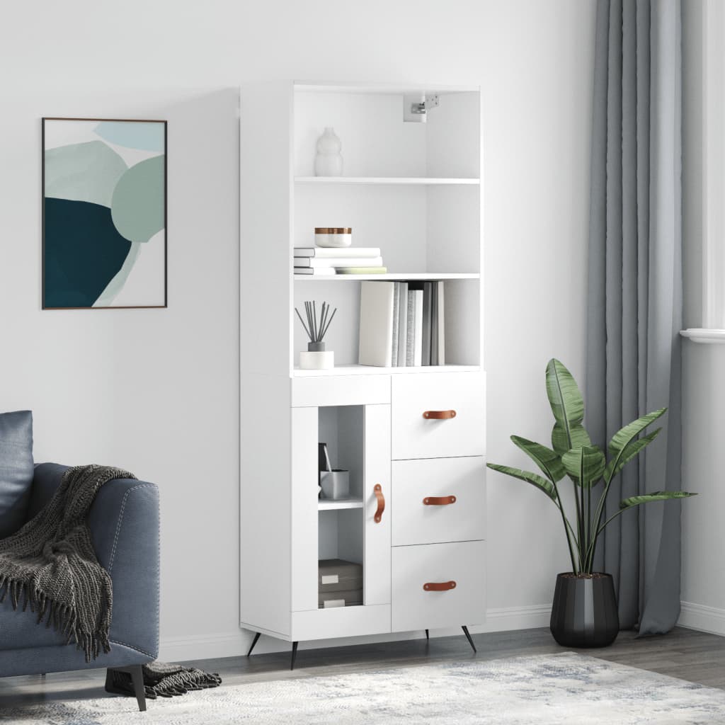 Hoge kast 69,5x34x180 cm bewerkt hout hoogglans wit is nu te koop bij PeponiXL, paradijselijk wonen!