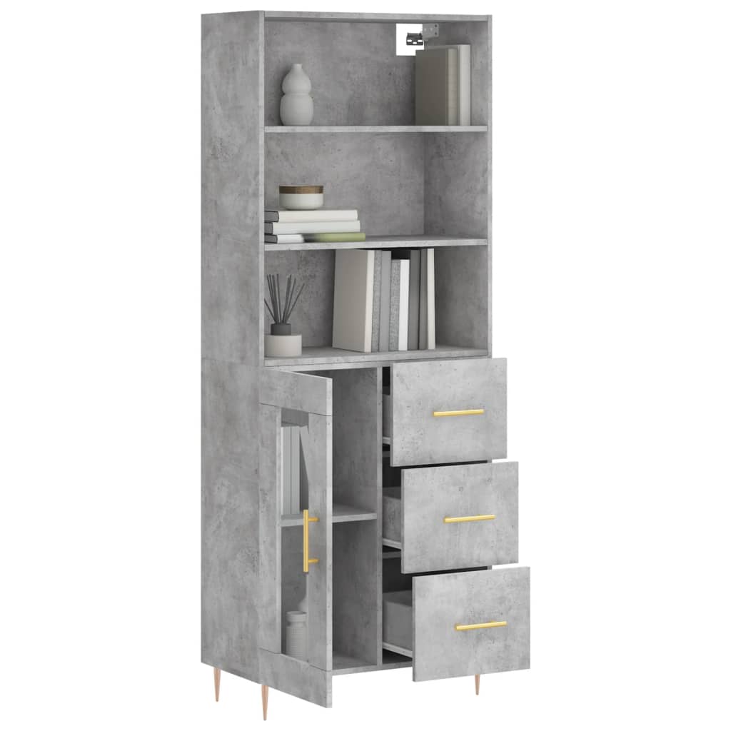 Hoge kast 69,5x34x180 cm bewerkt hout betongrijs is nu te koop bij PeponiXL, paradijselijk wonen!