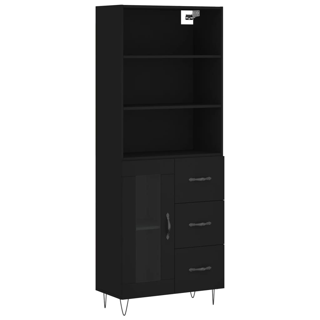 Hoge kast 69,5x34x180 cm bewerkt hout zwart is nu te koop bij PeponiXL, paradijselijk wonen!