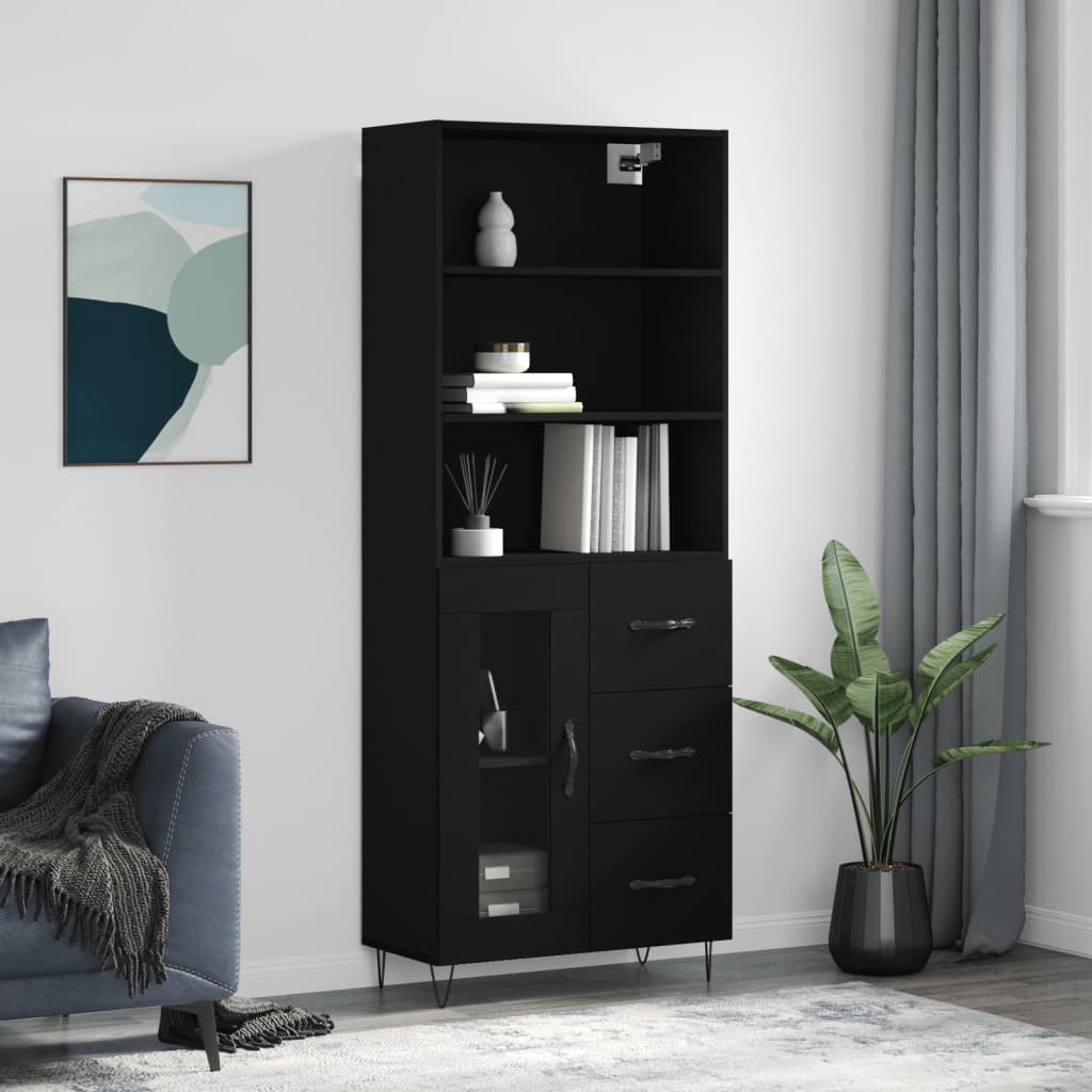 Hoge kast 69,5x34x180 cm bewerkt hout zwart is nu te koop bij PeponiXL, paradijselijk wonen!