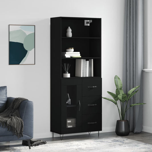 Hoge kast 69,5x34x180 cm bewerkt hout zwart is nu te koop bij PeponiXL, paradijselijk wonen!